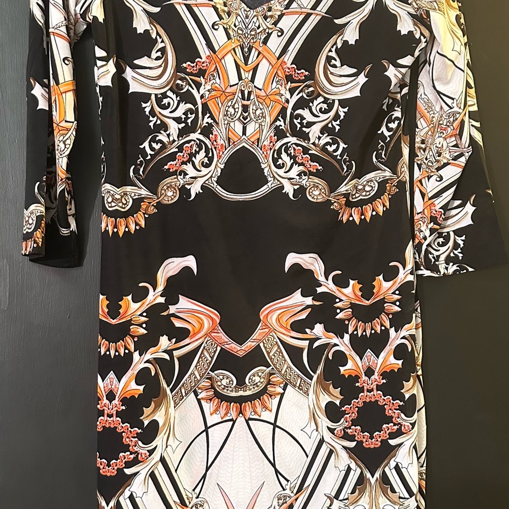 Elegant Black and Orange Patterned Dress